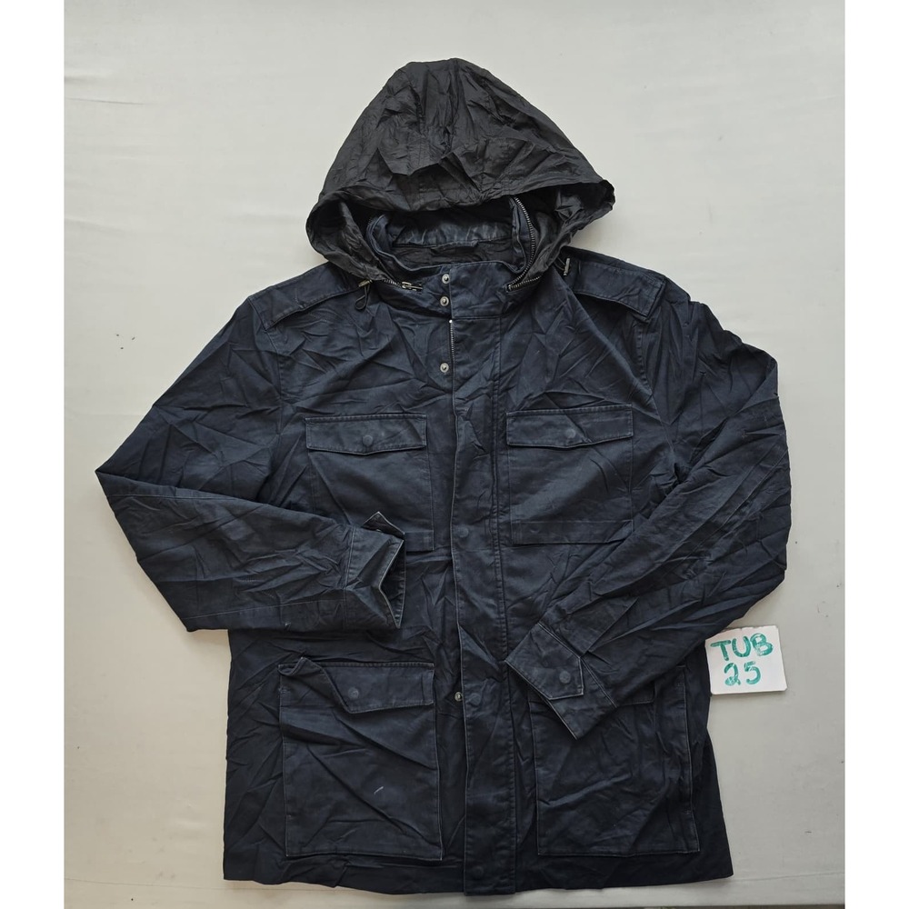 HM Mens Black Hooded Field Jacket Size 40R Utility Military Style Coat